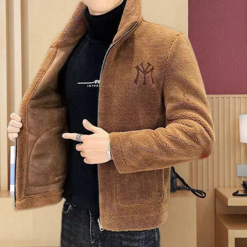 Popular 2024 Men's Autumn And Winter Imitation Lamb Wool Jacket Men's Lapel Jacket With Thick Fleece Men's Winter Jacket