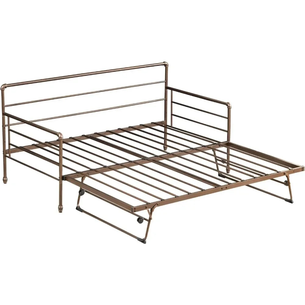 Twin Daybed with Trundle Bed Twin, Metal Daybed with Pop Up Trundle Bed Frame , Day with Pull Out for Home