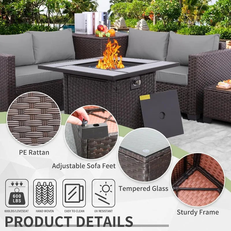 Patio Furniture Set PE Wicker Outdoor Brown Rattan Sectional Sofa Loveseat Couch Conversation Chair with Storage Bin