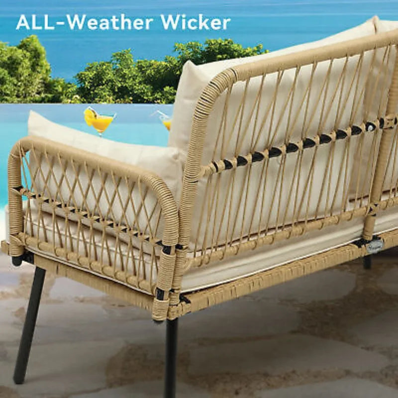 Patio Furniture Wicker Outdoor Loveseat, All-Weather Rattan Conversation Chair