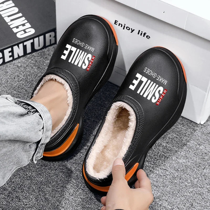 Men's Slippers Indoor Chef Shoes Soft and Comfortable Add Velvet Waterproof Wear-resistant Shoes for Men Thick Bottom Fashion