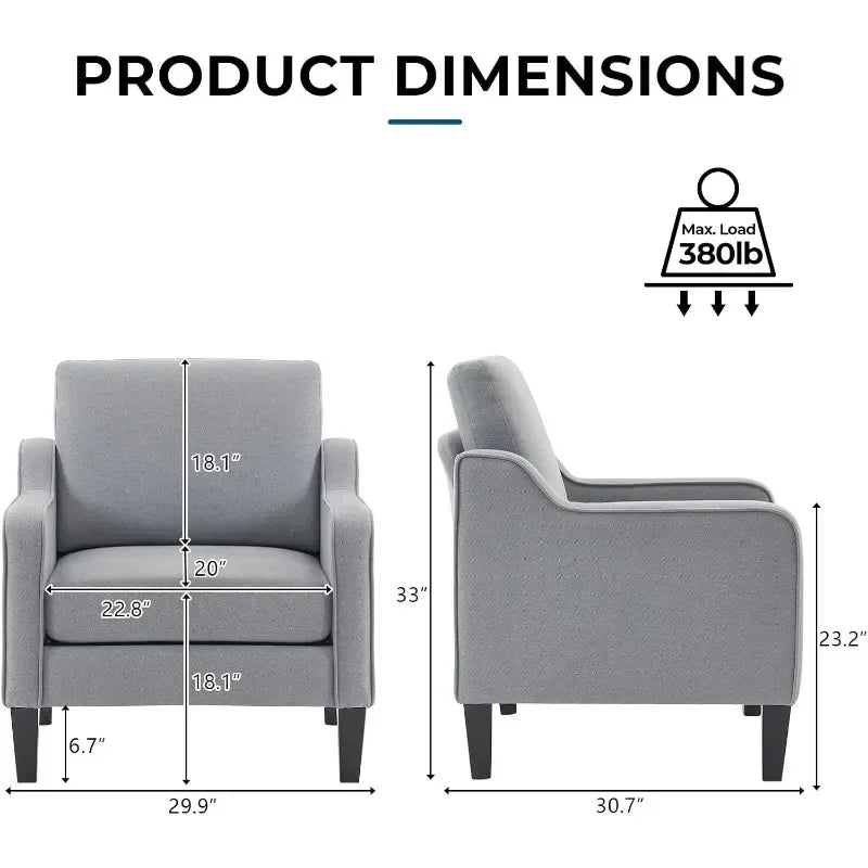 Modern Accent Chairs Set of 2,Comfy Grey Armchair for Bedroom,Living Room Upholstered Sofa Chair Reading Chair for Small Spaces