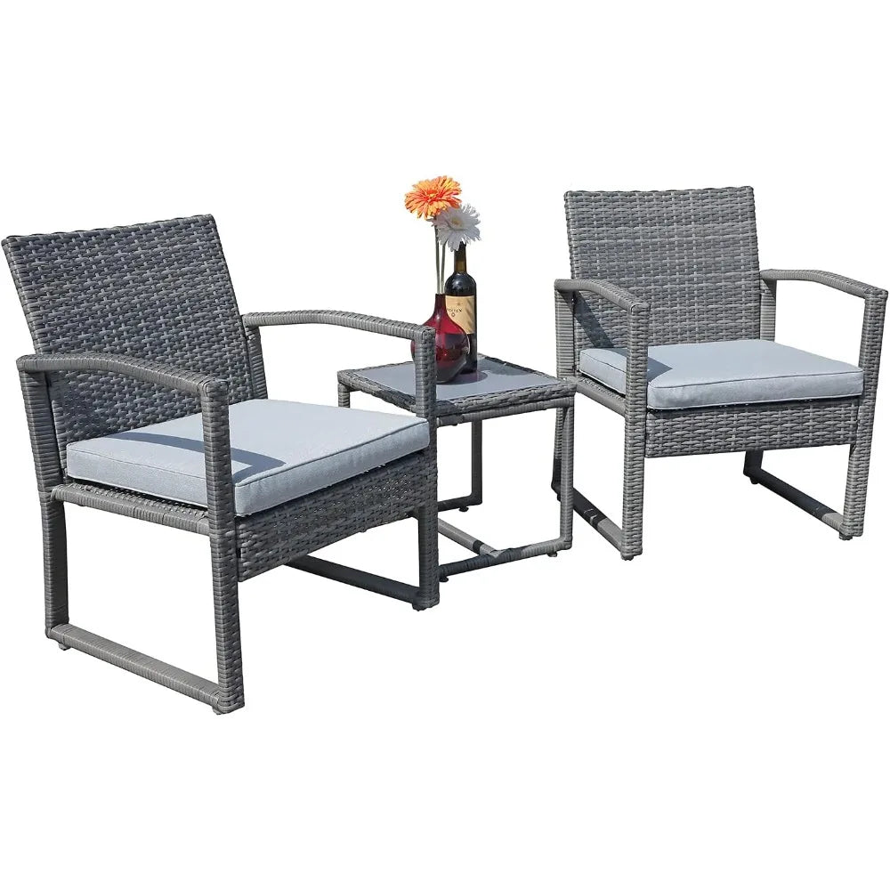 Outdoor Patio Furniture Set， 3 Pieces , Modern Bistro Set with Coffee Table,  3 Pieces Outdoor Patio Furniture Set