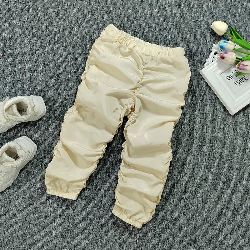 Qunq 2023 Summer INS New Boys And Girls Solid Hight Waist Loose Street Fashion Cargo Pants Sporty Casual Kids Clothes Age 3T-8T