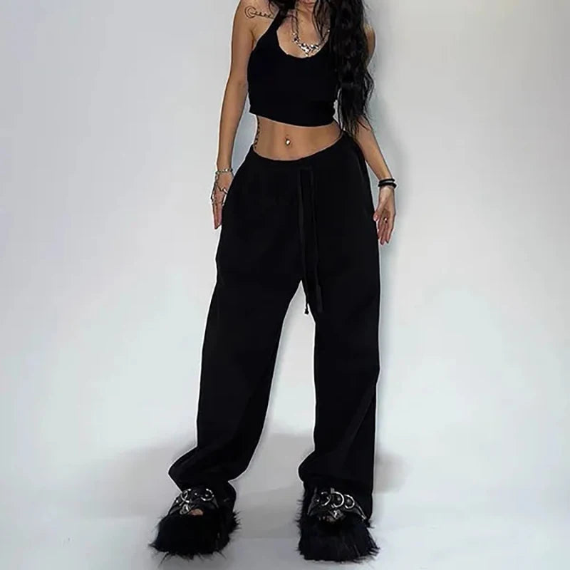 Women Gray Wide Leg Sweatpants Korean Fashion Basic Casual Harajuku Joggers pants Trouse Chic Grey Y2K Sweatpants