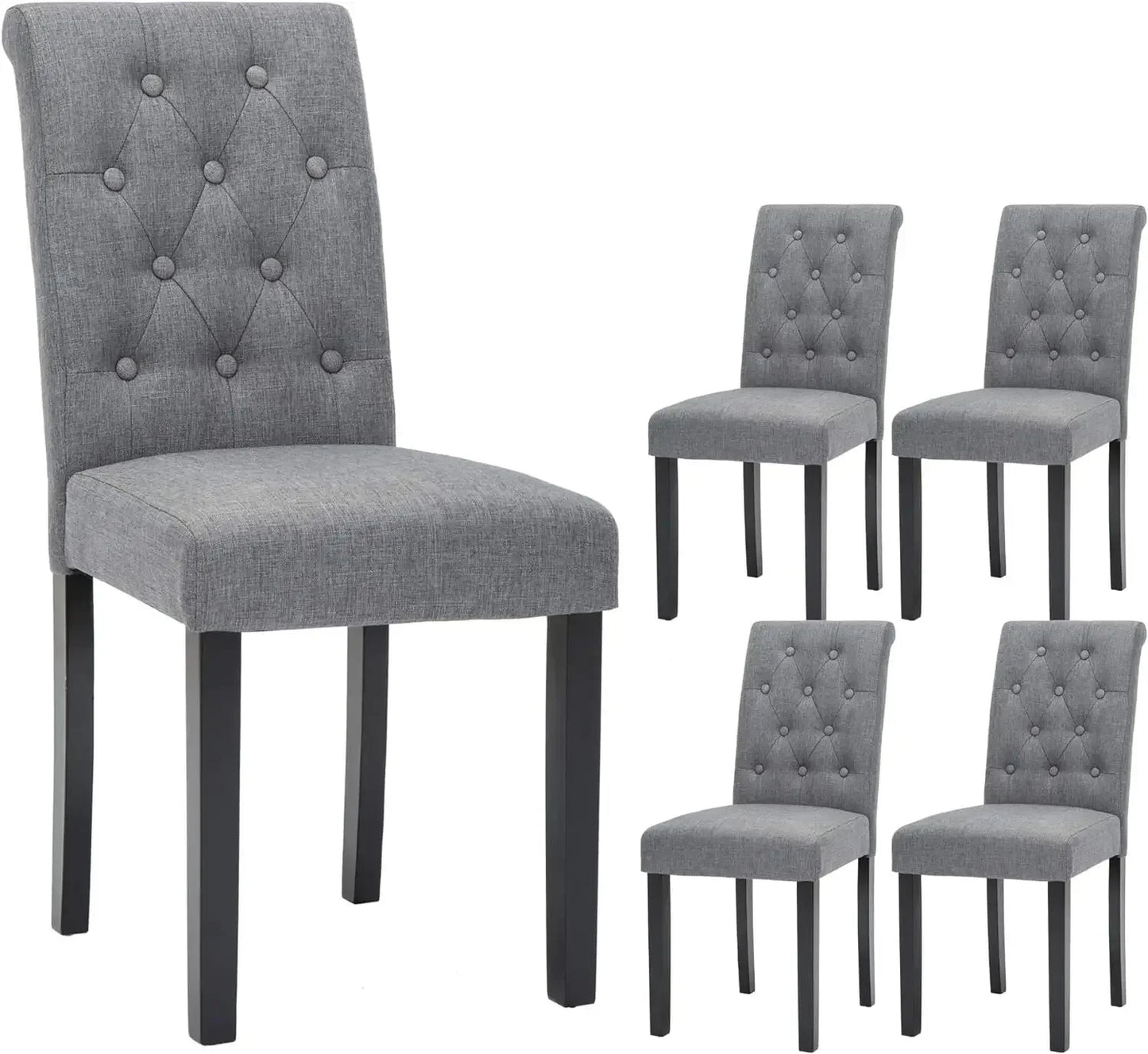 Set of 6 Chairs Upholstered Fabric Dining Chairs with Button-Tufted Details (Gray) dinning table chairs furniture