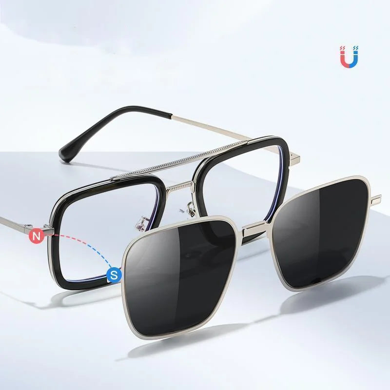 Metal Anti Blue Light Glasses With Magnet Clip On Polarized Sunglasses Men 2024 New Style 3 In 1 Sun Glasses Frame Eyewear UV400