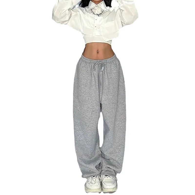 Women Gray Wide Leg Sweatpants Korean Fashion Basic Casual Harajuku Joggers pants Trouse Chic Grey Y2K Sweatpants