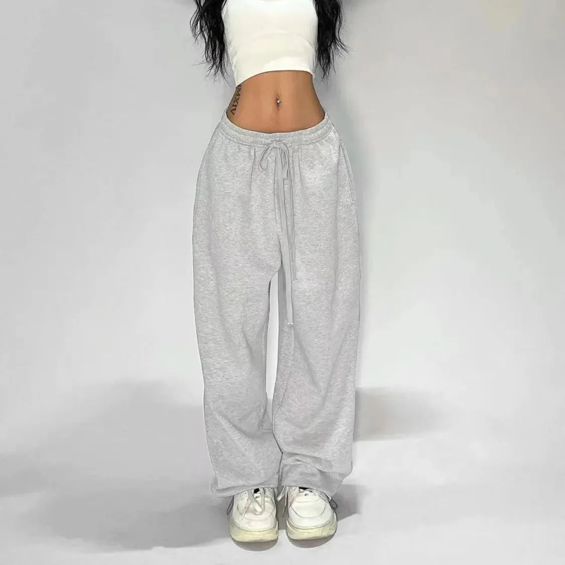 Women Gray Wide Leg Sweatpants Korean Fashion Basic Casual Harajuku Joggers pants Trouse Chic Grey Y2K Sweatpants