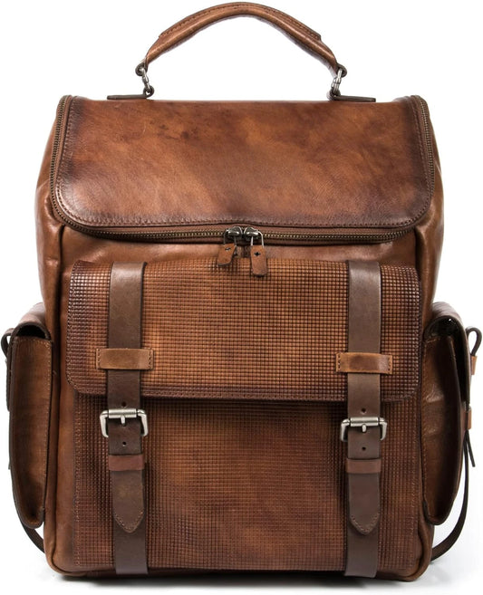 Full Grain Leather Backpack for Men - 15.6 Inch Laptop Bag - Tan Designer Bookbag - Business Mens Computer Shoulder Bags