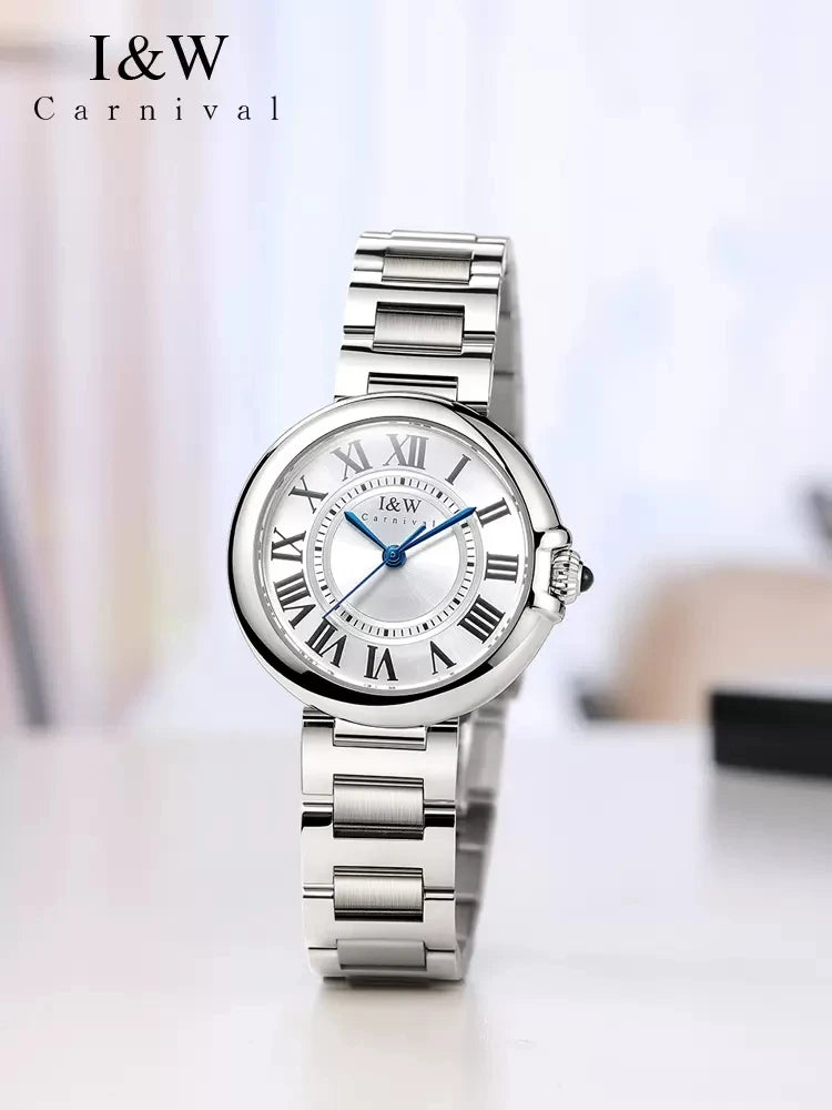 Carnival Famous Luxury Brand High Quality Stainless Steel Silver Women Quartz Watch Fashion Sport Women Watches Relogio Feminino