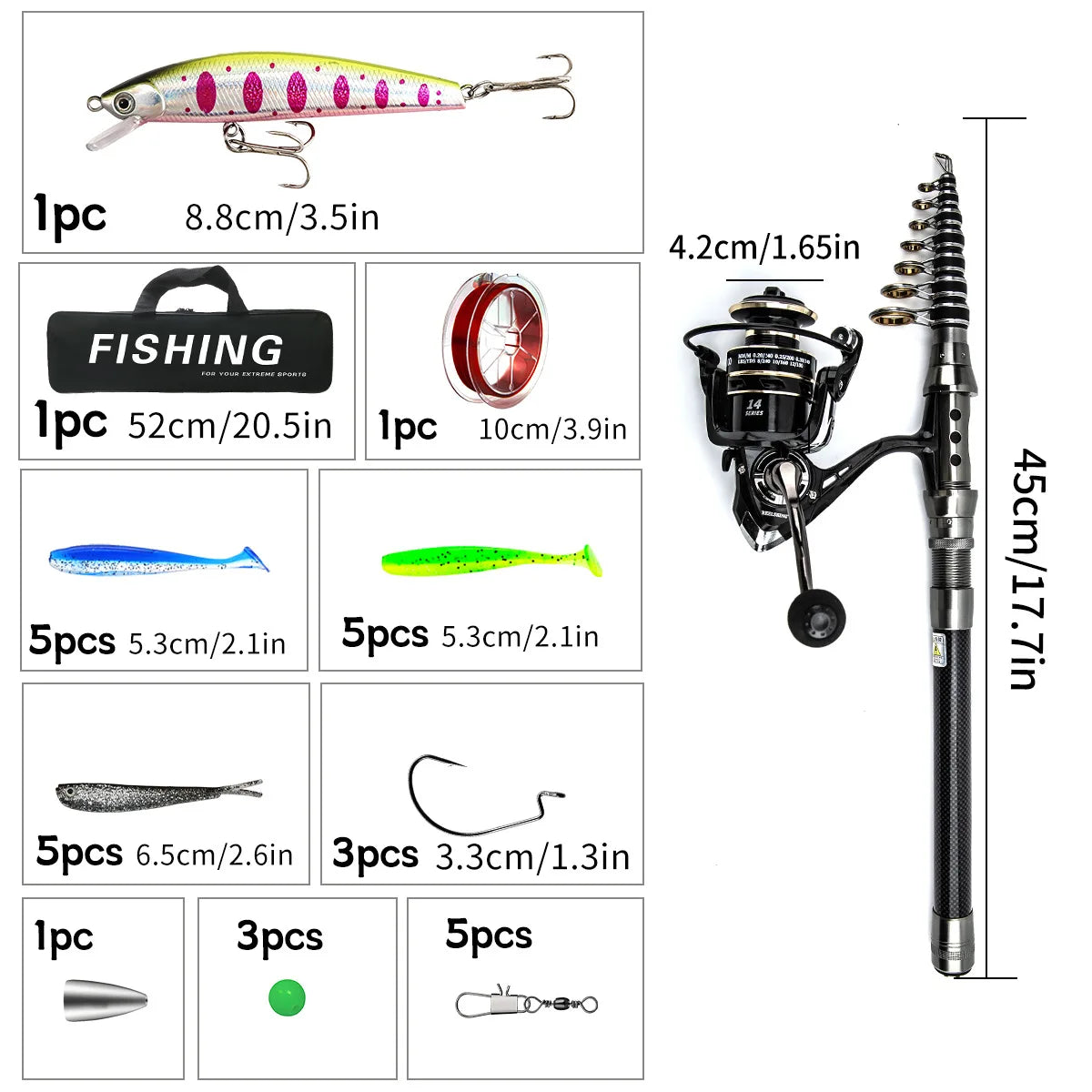 Protable Carbon Fiber Lure Rod Sets for Catching Large Bass Fishing Rod Spinning Reel and Line Combo Set Accessories