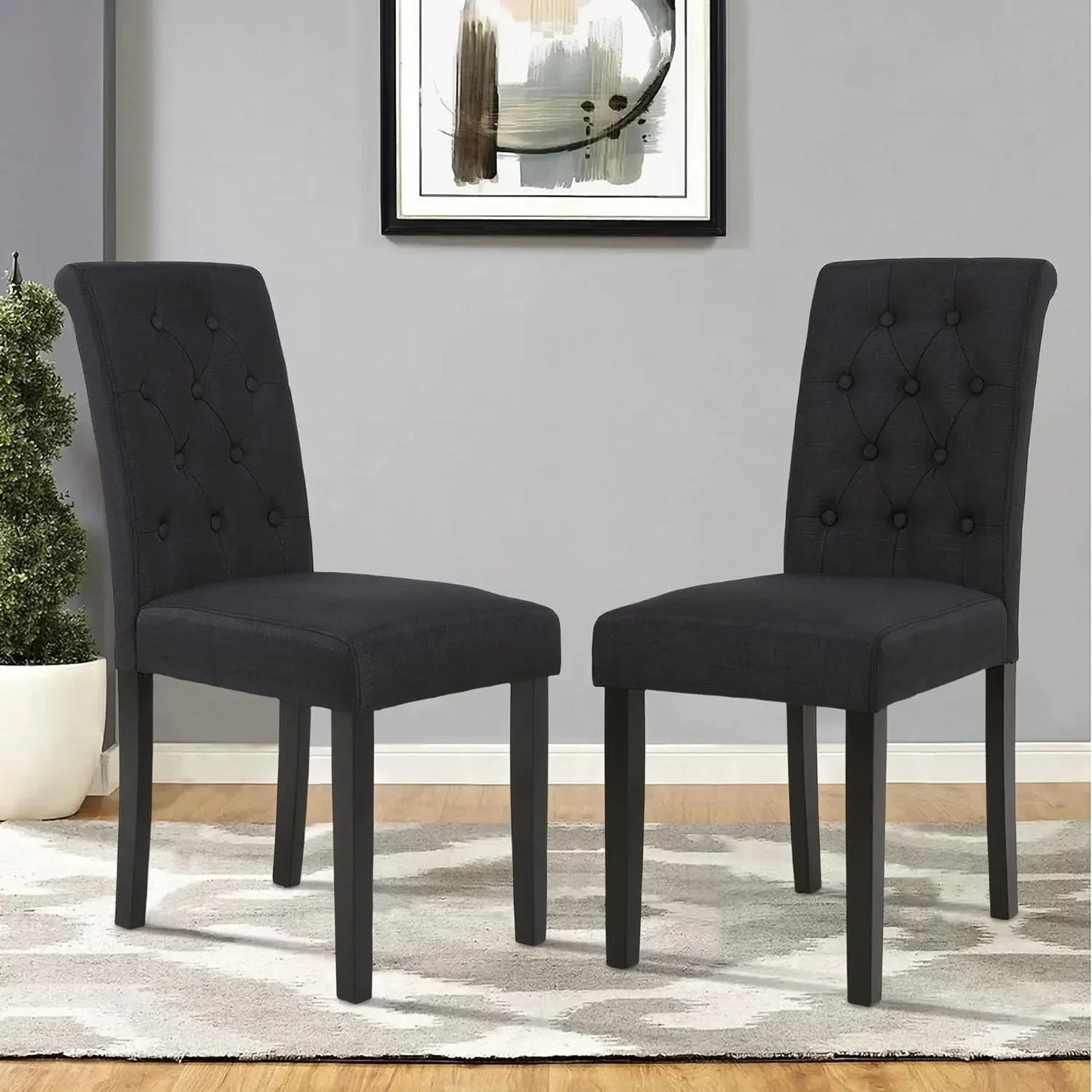 Set of 6 Chairs Upholstered Fabric Dining Chairs with Button-Tufted Details (Gray) dinning table chairs furniture