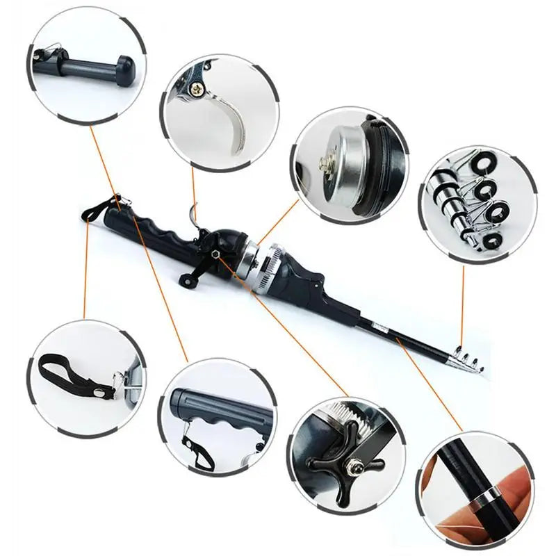 Portable Folding Mini Fishing Rod Telescopic Epoxy Resin Poles with Reel Line Travel Rods for Fish Folded Spinning Rod