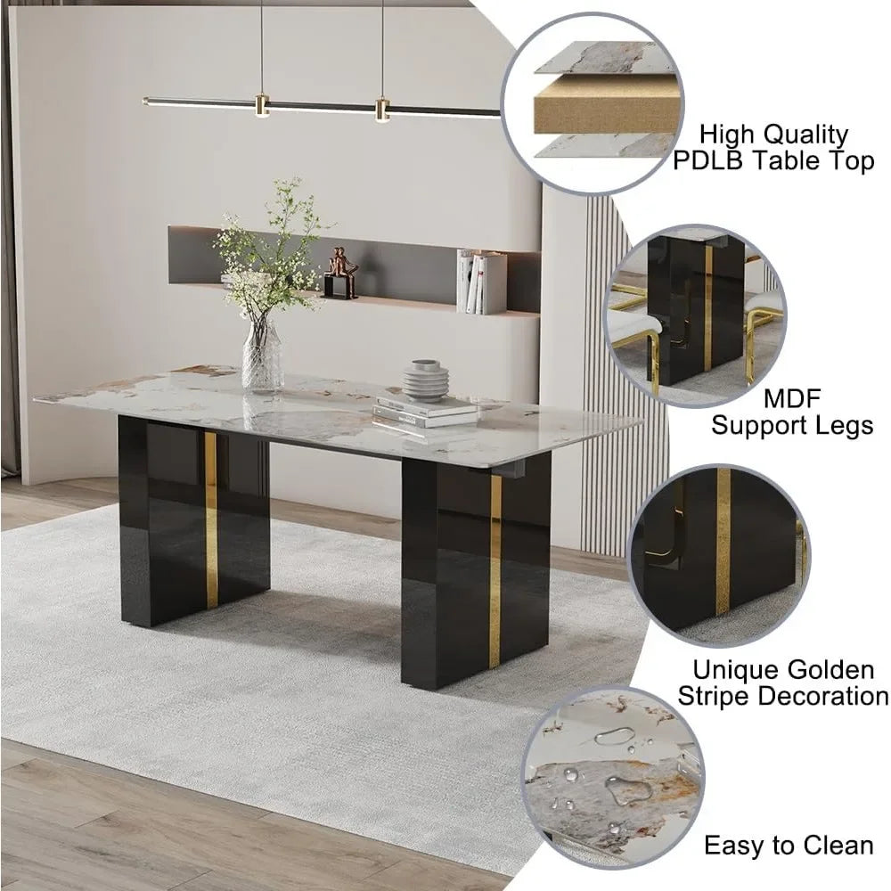 Dining Room Table Set , Faux Marble Table Set for 8 with PU Leather Chairs for Kitchen, Bar, Living Room,Dining Table and Chairs