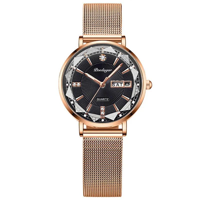 POEDAGAR New Arrival Women Brand Watch Fashion Diamond Dial Luxury Luminous Stainless Steel Ladies Quartz Watches Rose Gold 2023