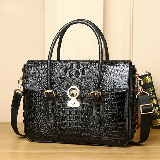 New 2024 Genuine Leather Men's Bag Crocodile Pattern Luxury Handbag Business Bag High Quality Shoulder Cross Bag Trendy