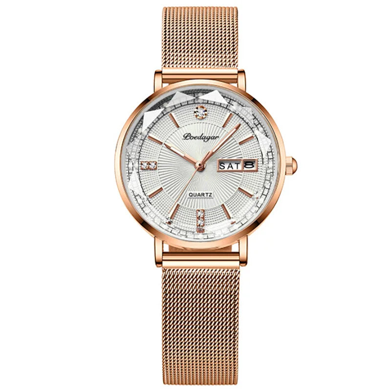 POEDAGAR New Arrival Women Brand Watch Fashion Diamond Dial Luxury Luminous Stainless Steel Ladies Quartz Watches Rose Gold 2023