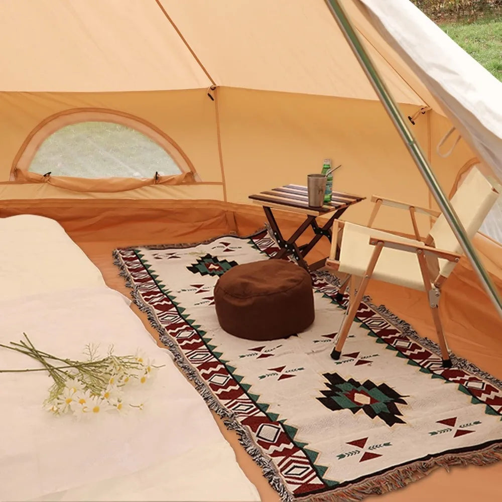 Luxury Cotton Tent, Yurt Canvas Tent with Stove Jack, Outdoor Canvas Bell Tent for 8 Person Family 4 Season Camping