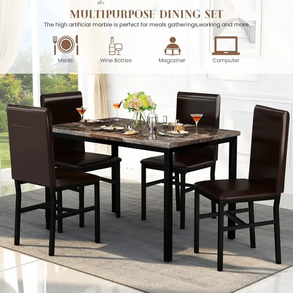 5 Piece Dining Table Set for 4,Faux Marble Kitchen Table and Chairs for 4, Dining Room Table Set with Chairs