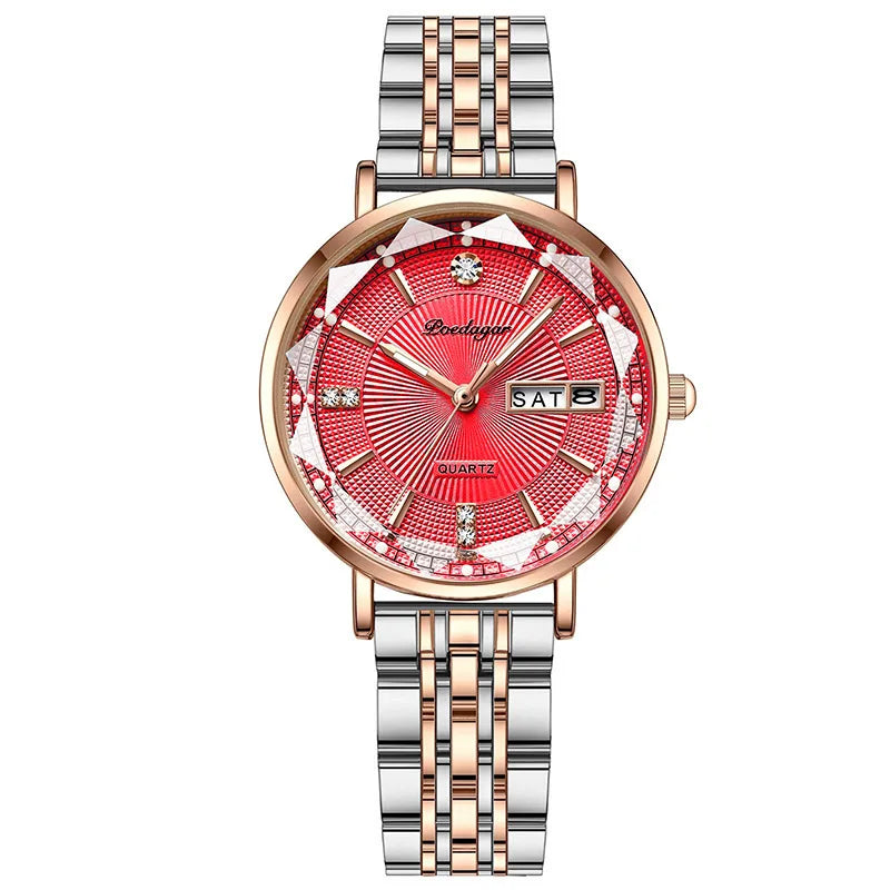 POEDAGAR New Arrival Women Brand Watch Fashion Diamond Dial Luxury Luminous Stainless Steel Ladies Quartz Watches Rose Gold 2023