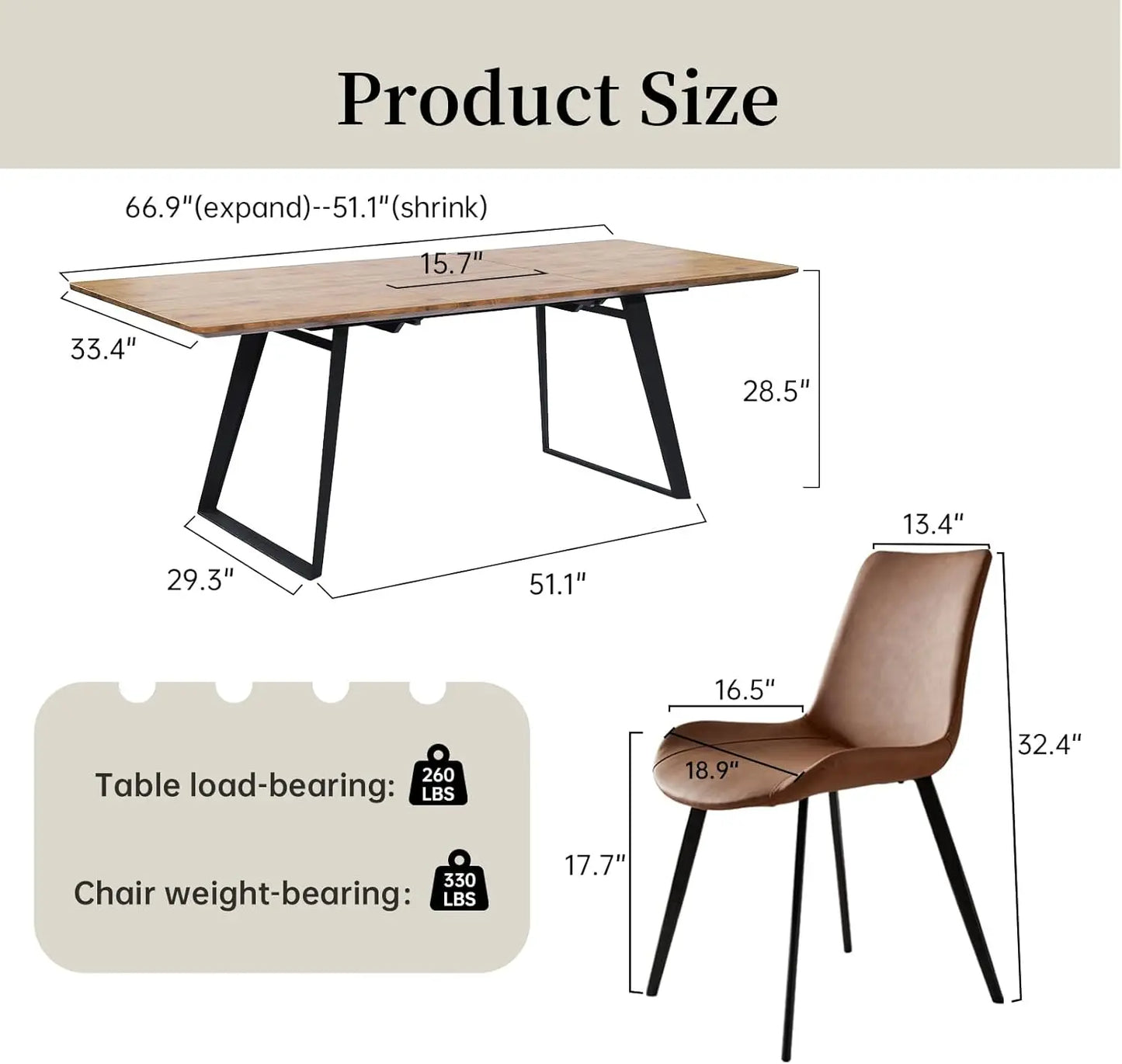 Modern Mid-Century Dining Table Dining Table and Chairs Rectangular Wooden Dining Table Expandable Dining Table Space-Saving