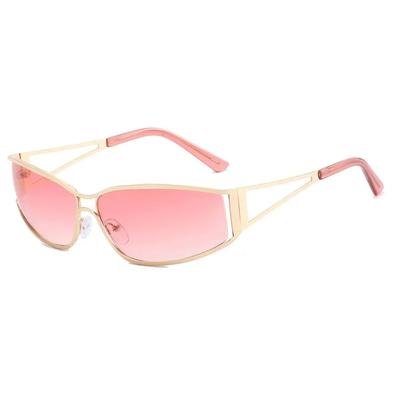 Trendy 2000s Y2K Sunglasses for Women Men Girls Metallic Fashion Oval Aesthetics Rave Shades Concert Accessories