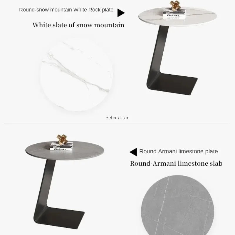 Tempered Glass Coffee Table, Small Unit, Rock Slab Edge Table, Living Room, Minimalist Round Table, Creative Corner Table mesas