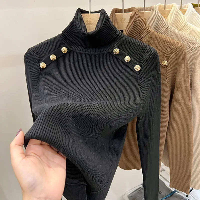 2024 Autumn and Winter New Cashmere Sweater Women's Turtleneck Long sleeved Knit Pullover Slim Cashmere Sweater