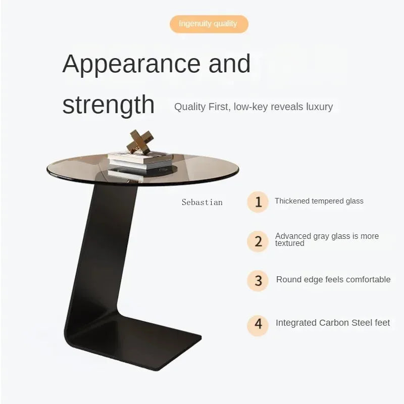 Tempered Glass Coffee Table, Small Unit, Rock Slab Edge Table, Living Room, Minimalist Round Table, Creative Corner Table mesas