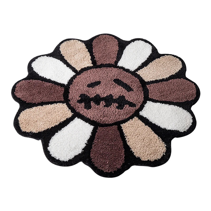 Smiling Face Tufted Rug Flower Art Rug for Bedroom Living Room Retro Rainbow Fluffy Bathroom Smile Rug Nonslip Mat Home Decor