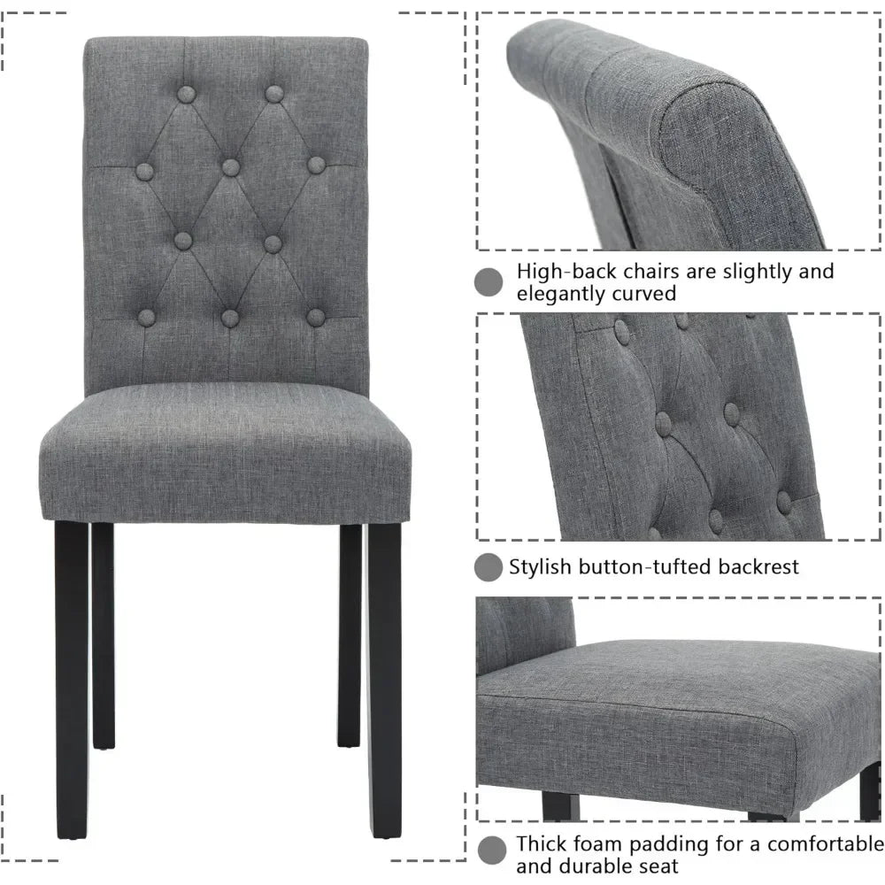 Set of 6 Chairs Upholstered Fabric Dining Chairs with Button-Tufted Details (Gray) dinning table chairs furniture