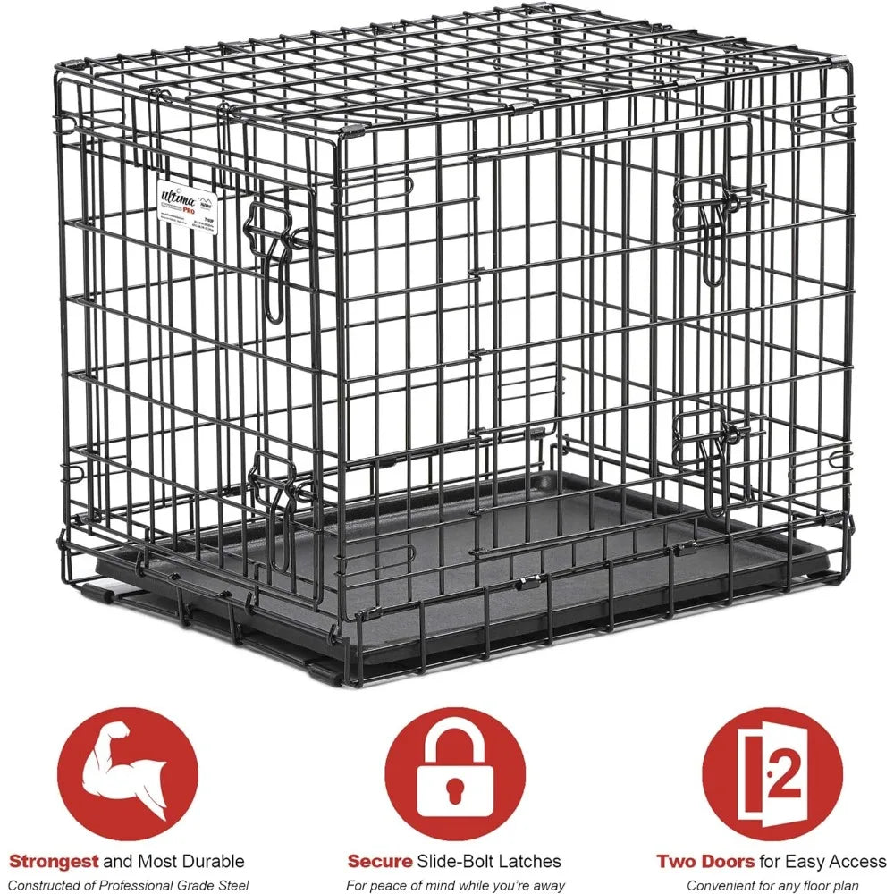 MidWest Homes for Pets Ultima Pro Series 24' Dog Crate | Extra-Strong Double Door Folding Metal Dog Crate w/Divider Panel, Floor