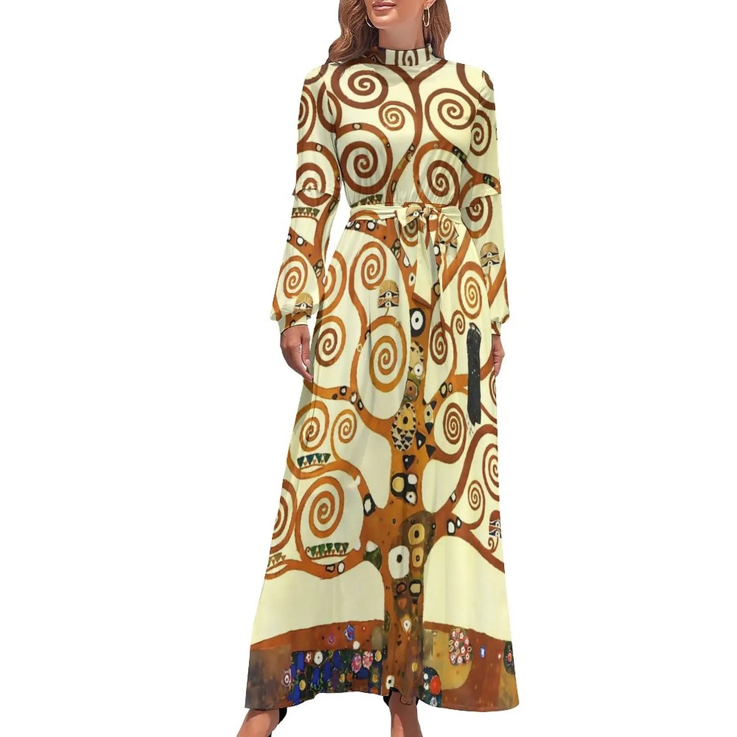 Klimt Art Dress High Neck Adele Gallery Custom Bohemia Dresses Long Sleeve Street Fashion Long Maxi Dress Cute Vestido