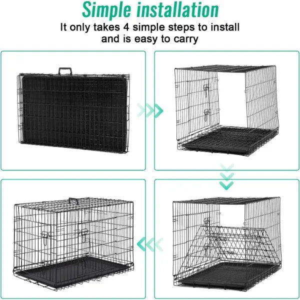 FDW Dog Crate Dog Cage Pet Crate for Large Dogs Folding Metal Pet Cage Double Door W/Divider Panel Indoor Outdoor Dog