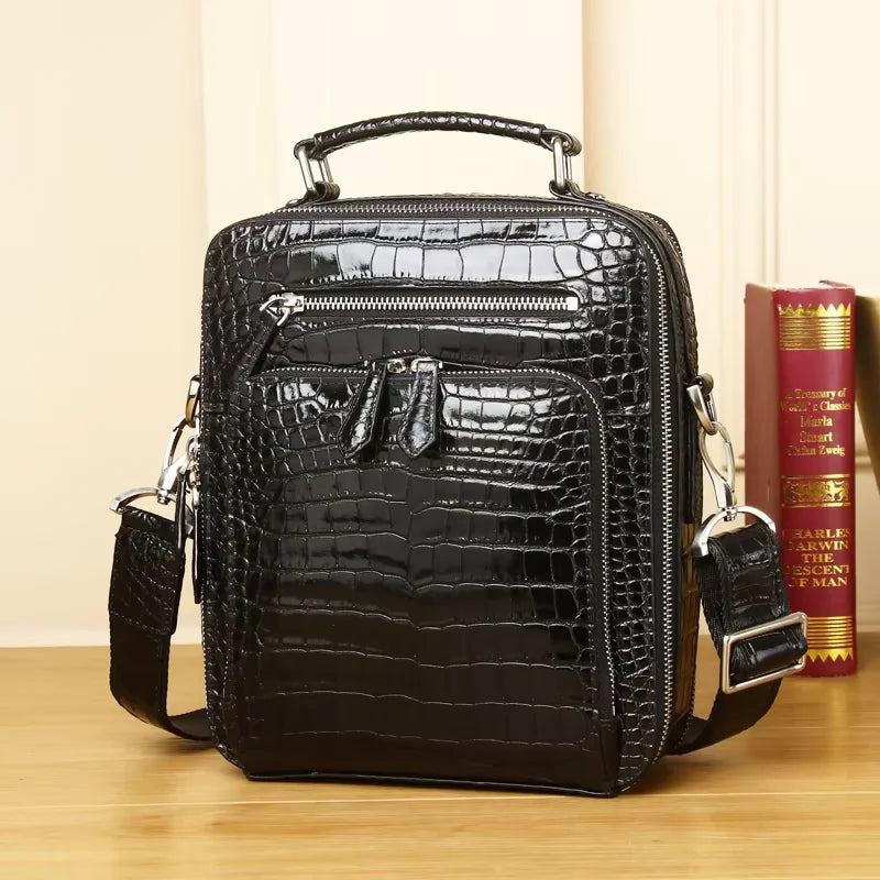 Genuine Leather alligator pattern large capacity men's briefcase business bag fashion men's bag shoulder messenger bag