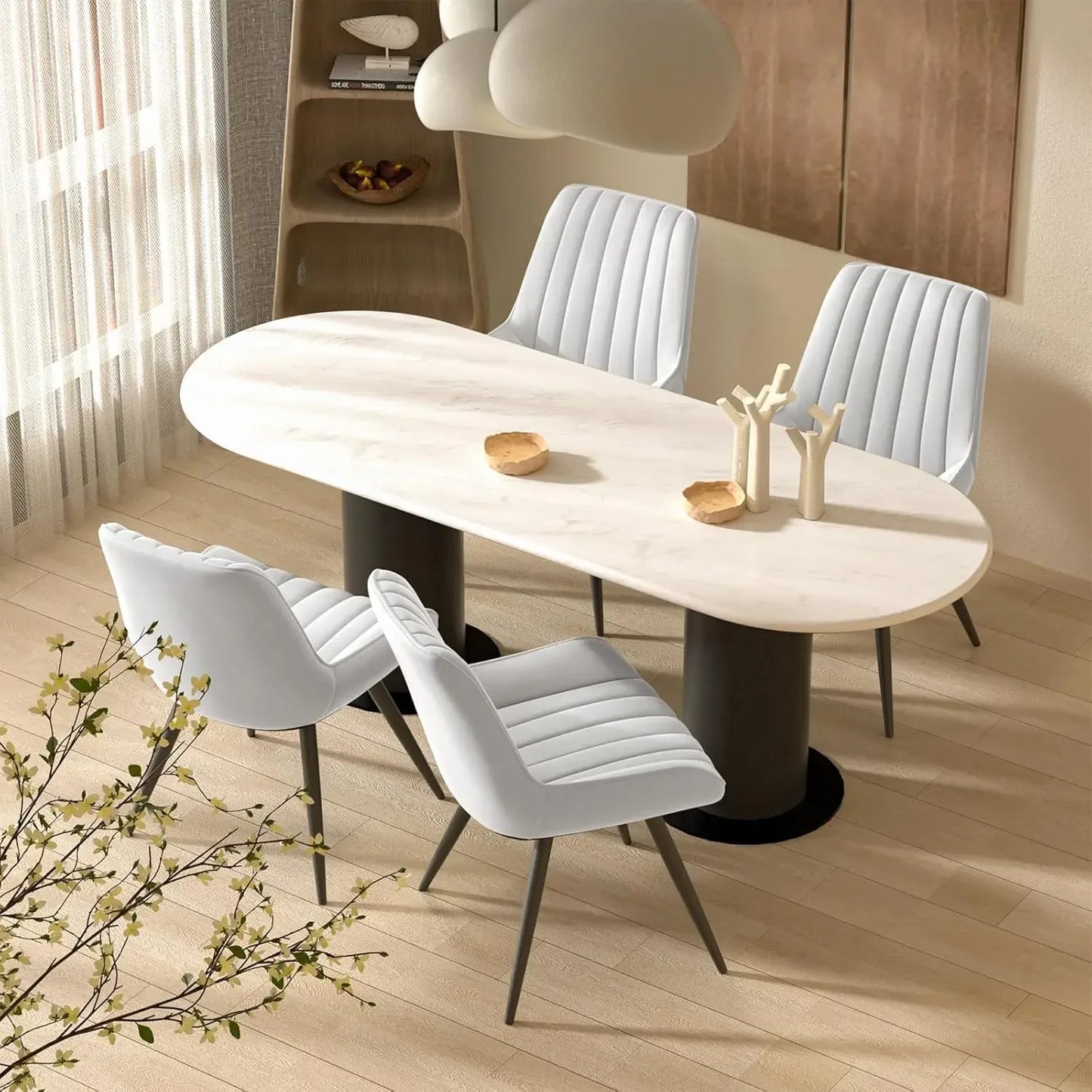 Comfy Dining Room Chairs with Thick Cushions, Upholstered Fabric Kitchen Side Chairs with Metal