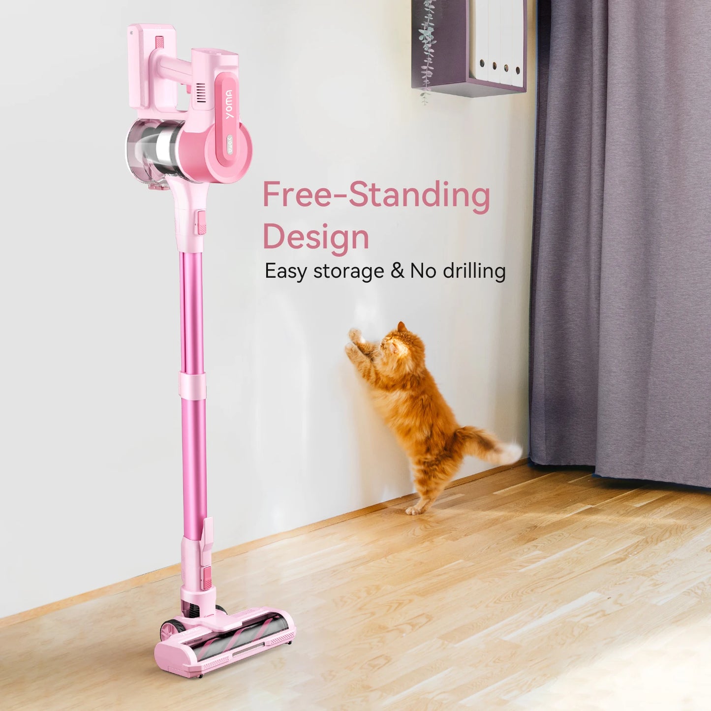 YOMA S11 PRO ,Cordless Vacuum Cleaner, 350W 30KPA Stick Vacuum , Handheld Vacuum for Pet Hair Hard Floor,PINK