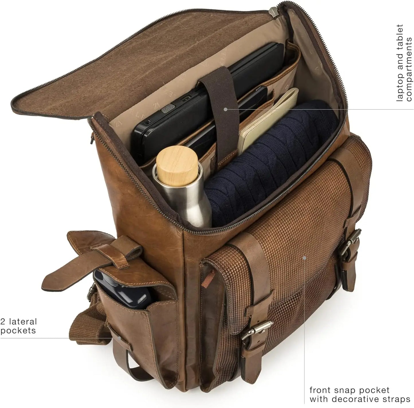 Full Grain Leather Backpack for Men - 15.6 Inch Laptop Bag - Tan Designer Bookbag - Business Mens Computer Shoulder Bags