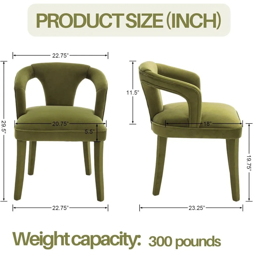 Green Dining Chairs Set of 2, Modern Velvet Chairs, Fully Upholstered Side Chairs for Kitchen/Dining Room/Living Room