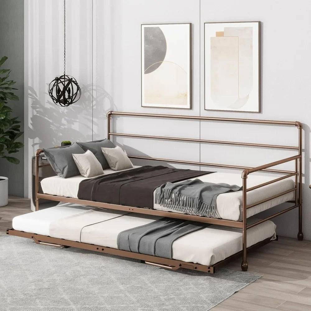 Twin Daybed with Trundle Bed Twin, Metal Daybed with Pop Up Trundle Bed Frame , Day with Pull Out for Home