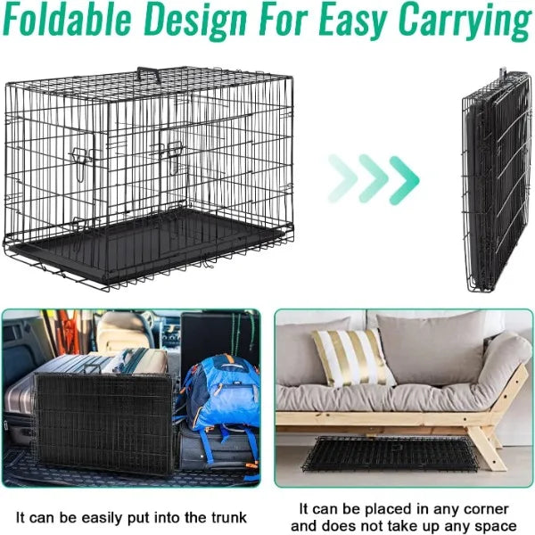 FDW Dog Crate Dog Cage Pet Crate for Large Dogs Folding Metal Pet Cage Double Door W/Divider Panel Indoor Outdoor Dog