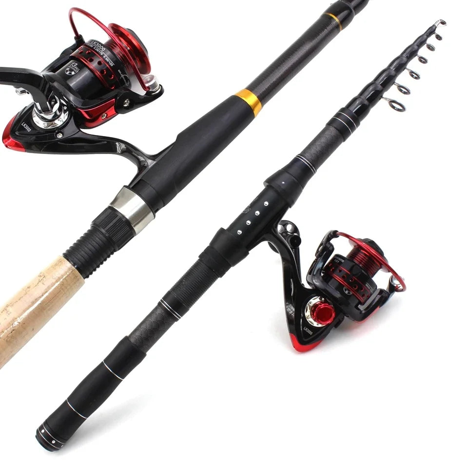 Portable fishing rod and reel set Carbon Fiber telescopic rod Cork handle carp Spinning Rod Outdoor sports fishing fish pole