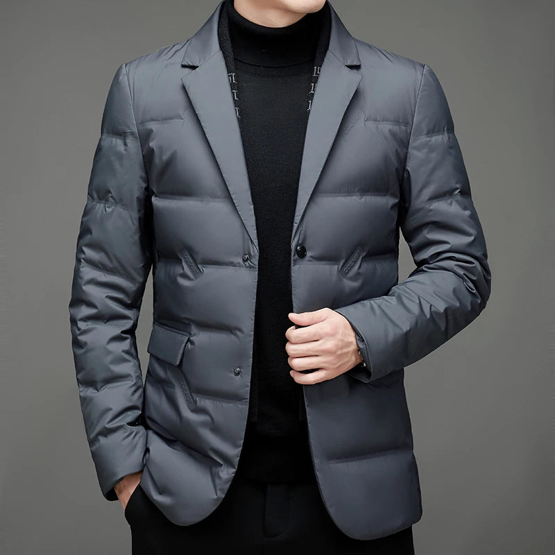 Winter New Style 90 White Duck Down Men's High-End Quality Scarf Collar Casual Suit Jacket