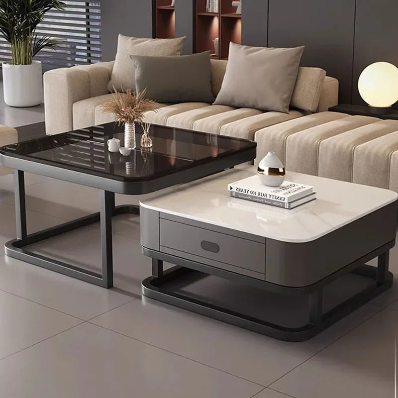 Square Clear Coffee Tables Storage Designer Marble Minimalist White Nordic Dining Tables Modern Hotel Mesa Furniture For Home