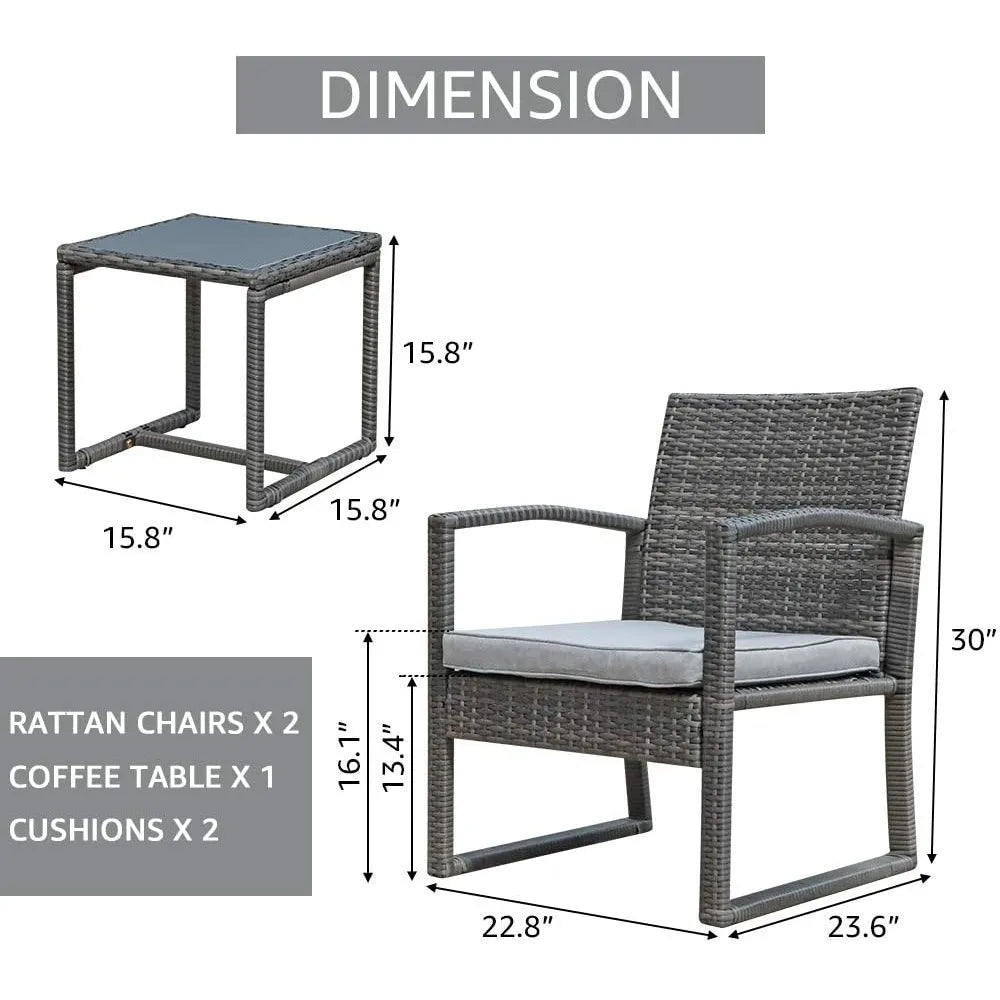 Outdoor Patio Furniture Set， 3 Pieces , Modern Bistro Set with Coffee Table,  3 Pieces Outdoor Patio Furniture Set