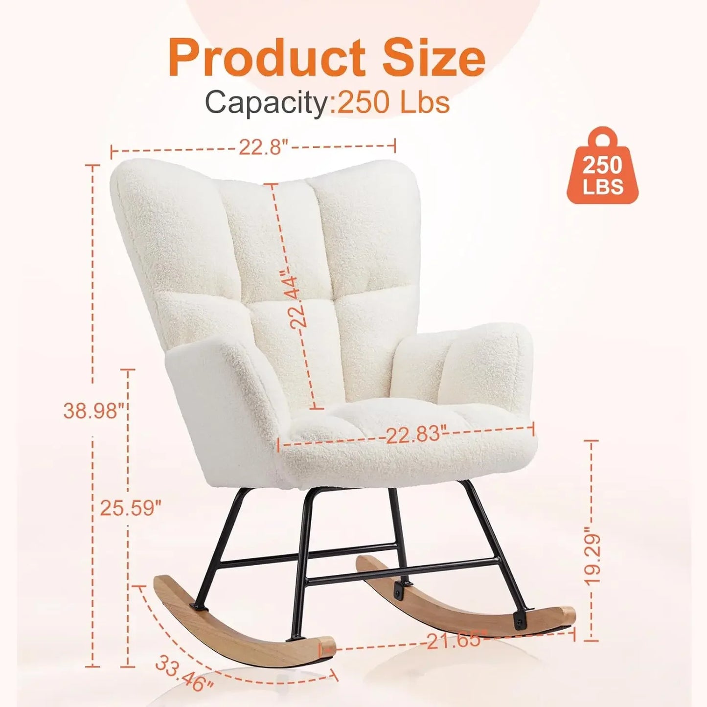 Sweetcrispy Rocking Chair for Nursery, Teddy Upholstered Glider with High Backrest,Padded Seat,Modern Accent Recliner,Comfy Cush