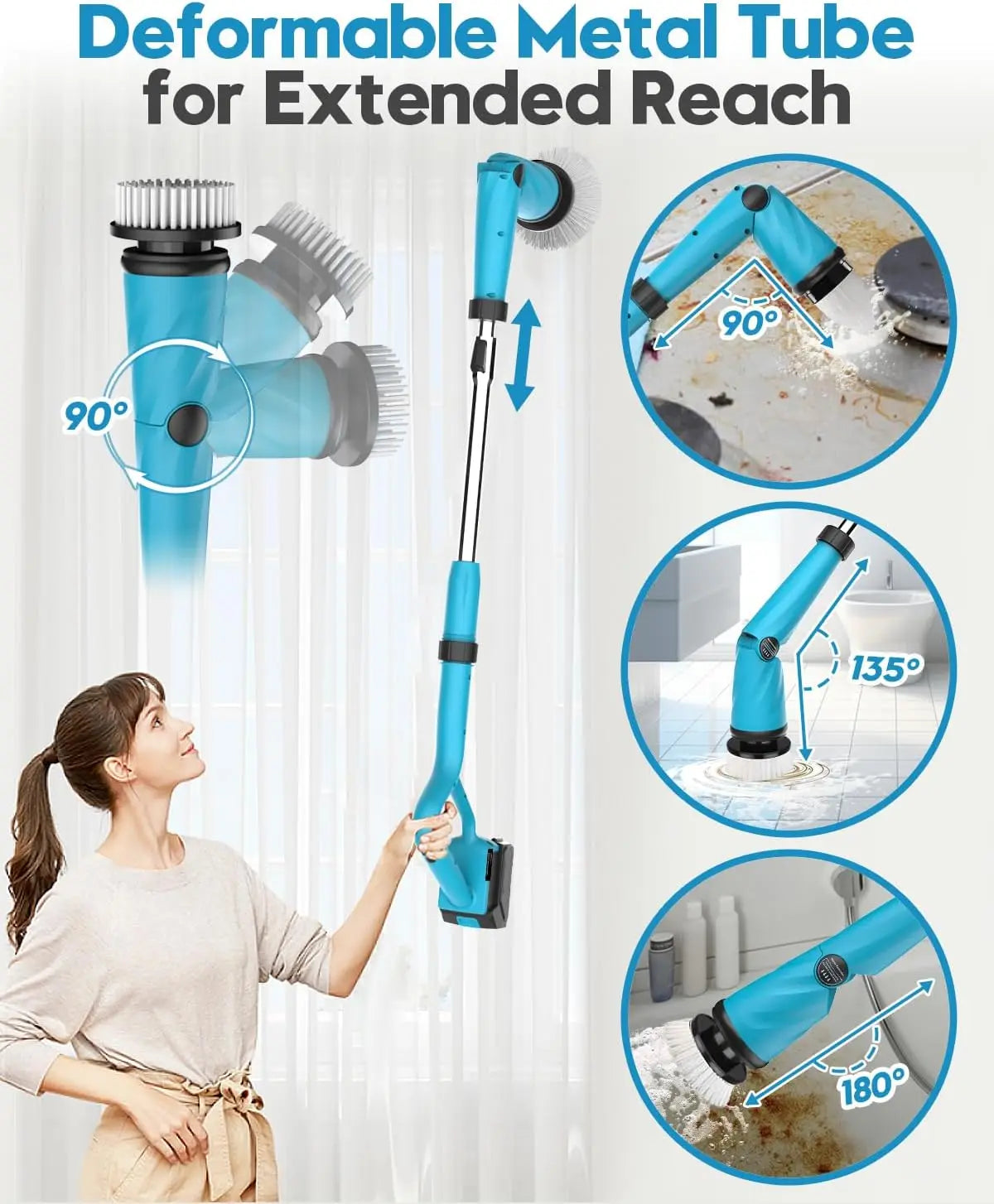 RPM Battery Electric Spin Scrubber with Handle, 8 Replaceable Shower Scrubber & 2 Battery Powered Cleaning Brush wi