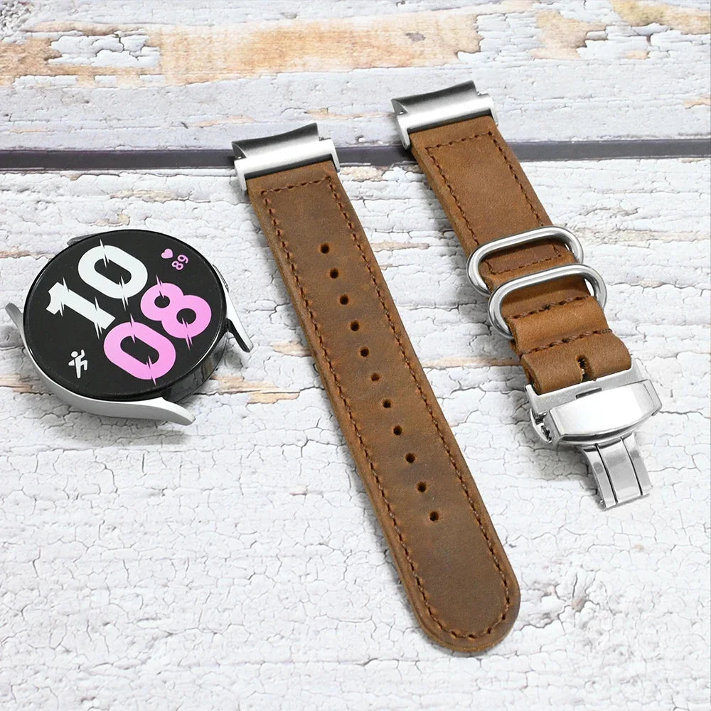 Quick Fit Luxury Leather Band for Samsung Galaxy 6/5/4 44mm 40mm Watch 6/4 Classic 42 47mm 46 43mm 5 Pro 45mm No Gaps Soft Strap