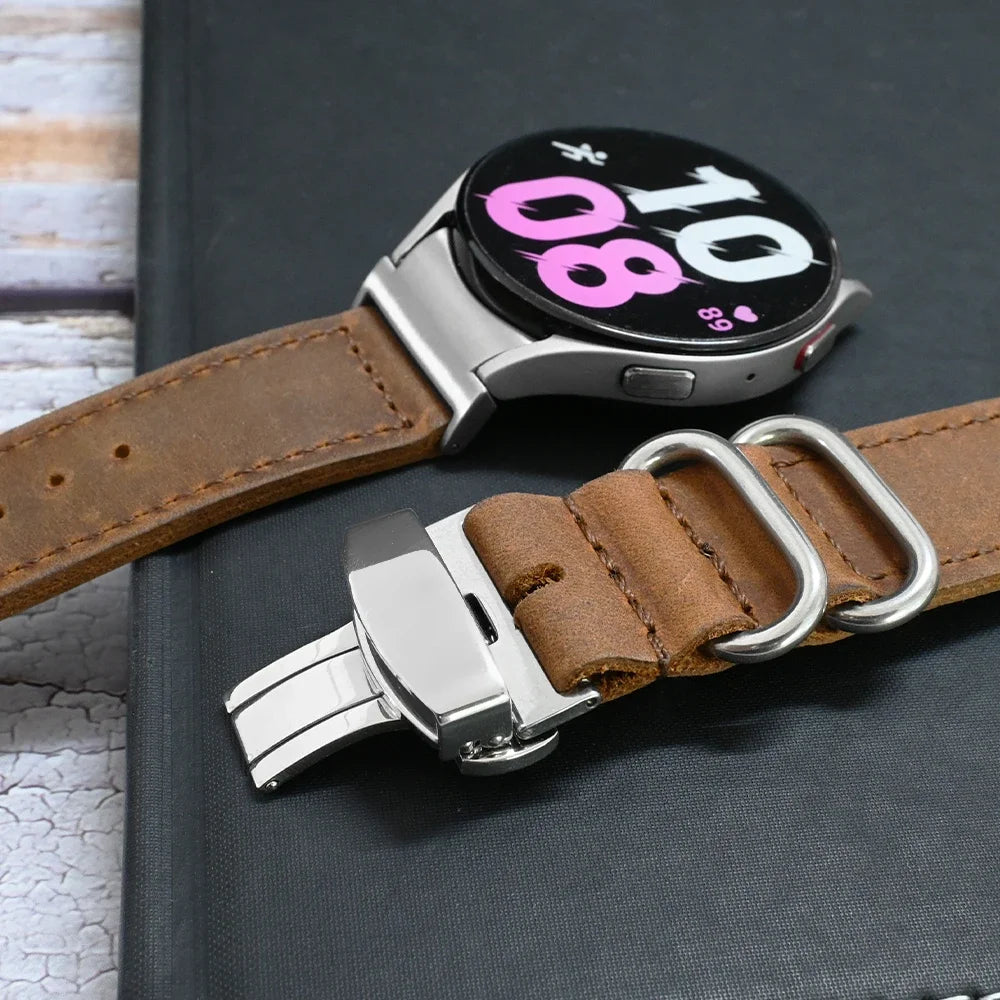 Quick Fit Luxury Leather Band for Samsung Galaxy 6/5/4 44mm 40mm Watch 6/4 Classic 42 47mm 46 43mm 5 Pro 45mm No Gaps Soft Strap